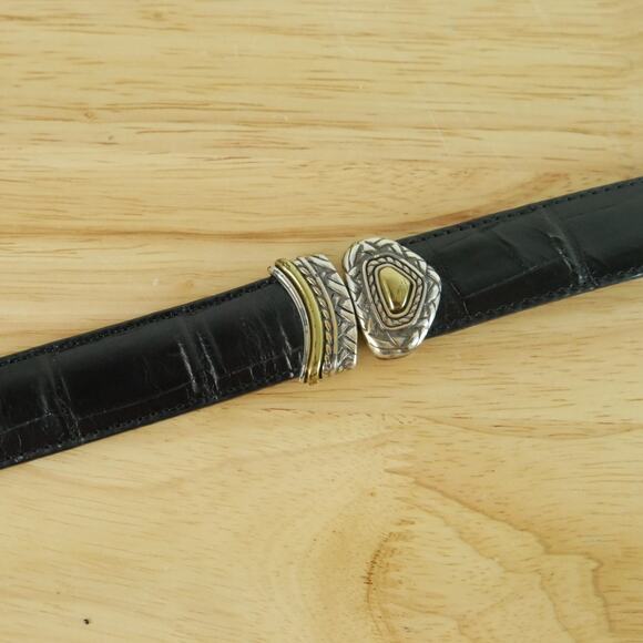 Leather Western Belt M L 32" Brown Black Leather Reversible 90s Croc Embossed - Picture 11 of 13